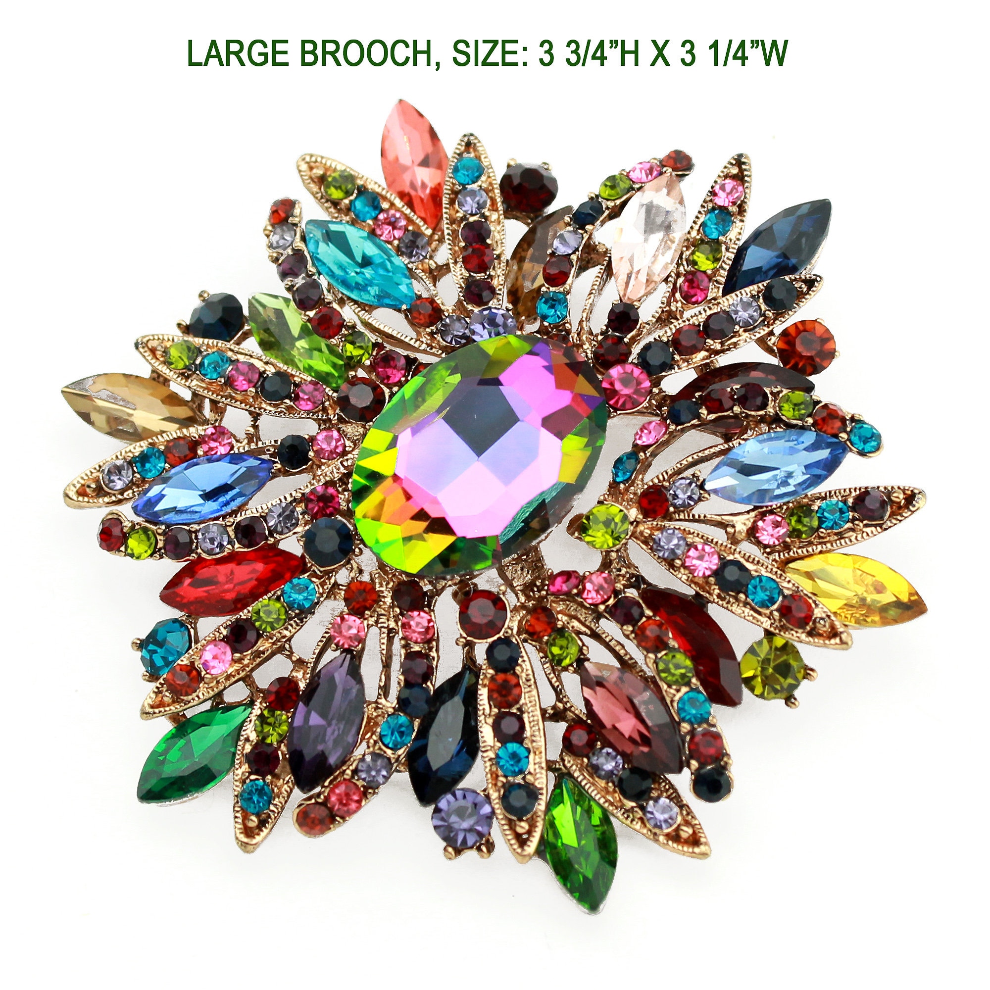 Large Rhinestone Brooch, Multi Color Brooch, Dress Pin Brooch, Rainbow  Crystal Brooches Pins, Cake Brooch, Wedding Rhinestone Brooches 