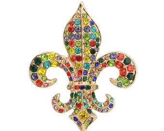 Rhinestone Fleur de Lis Brooch, Womens Brooches Pins, Fleur De Lis Jewelry, Dress Pin Decoration, Multicolor Brooches Gift for Her