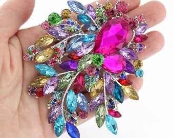 vintage multi sparkle 1950s 60s brooch badge floral flower piece jewellery colours rainbow boho piece