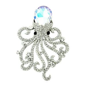 Octopus Brooch, Ocean Brooches, Dress Pins Decoration, Crystal Rhinestone Brooch, Large Sparkly Pin Brooches Women, Unique Gift for Her
