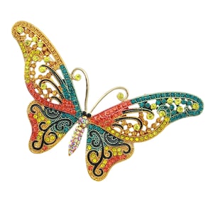 Crystal Butterfly Brooch Pin Large Rhinestone Monarch Clip Women Garment Embellishment Insect Butterflies Summer Jewelry Gift for Her