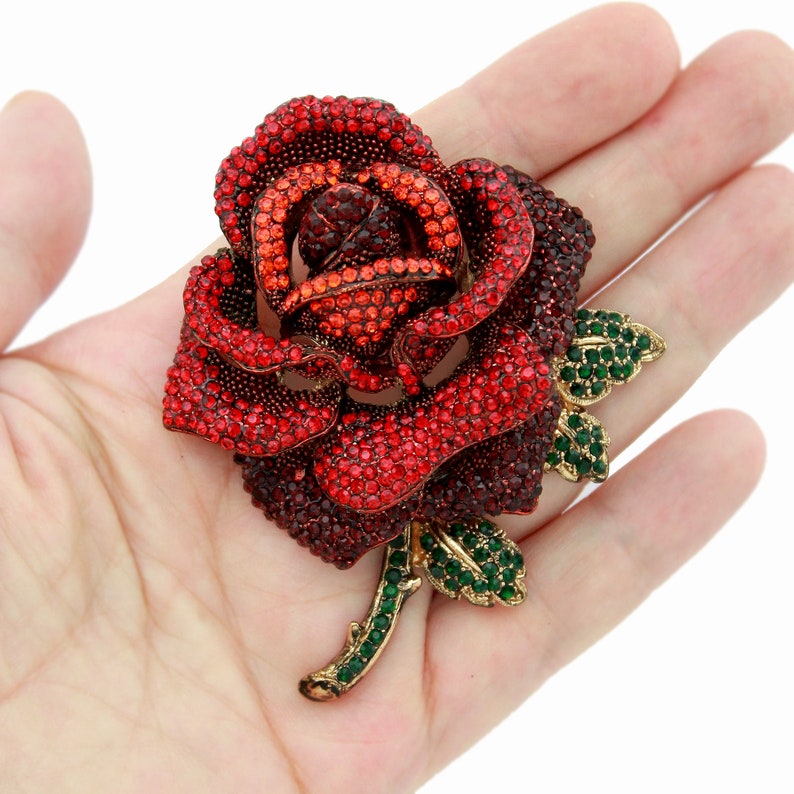 Rose Brooch Large Red Flower Brooch Pin Dimensional Etsy
