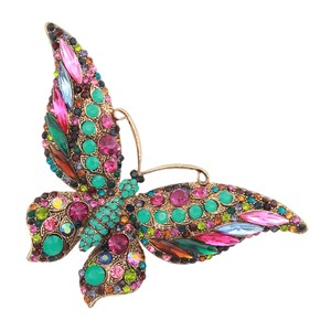 Rainbow Crystal Butterfly Brooch: Gold Plated Statement Jewelry