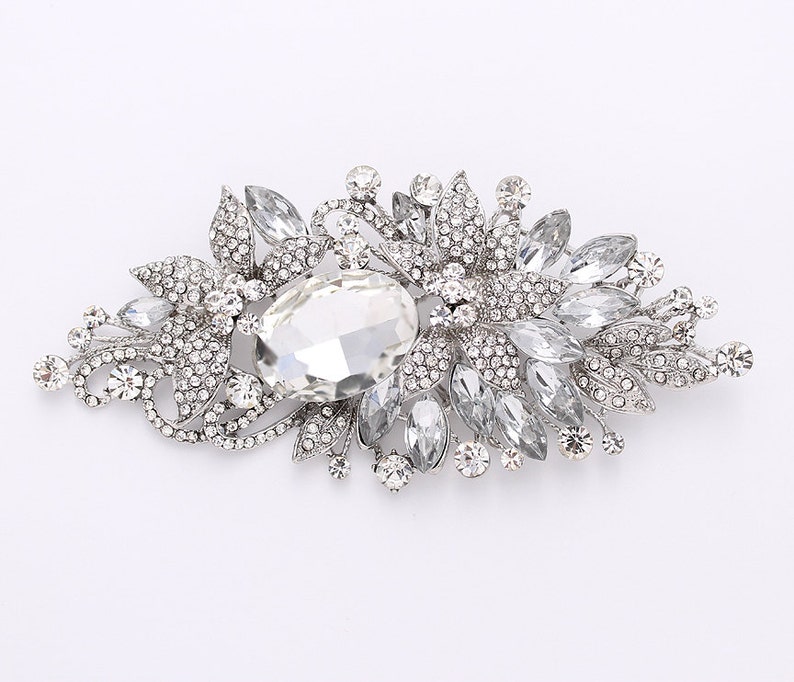 Bridal Dress Pin Sash Brooch Large Crystal Silver Brooch Etsy