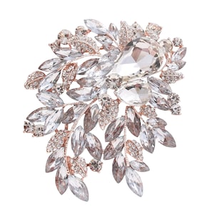 Rose Gold Brooch, Large Crystal Brooches Pins Women, Party Dress Pin Decoration, Metal Big Rhinestone Broaches, Elegant Brooch Sparkly Gift