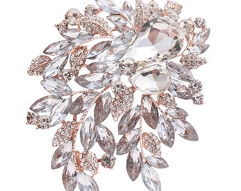 Rose Gold Crystal Brooch: Large Rhinestone Wedding Dress Pin