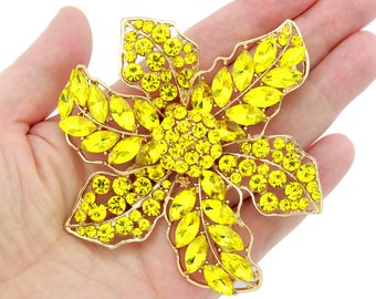 Crystal Flower Brooch Yellow Rhinestone Brooches Pins Women