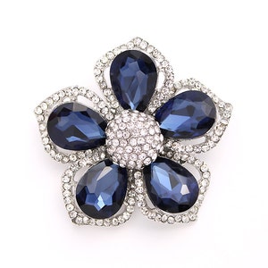Navy Blue Rhinestone Brooch, Dark Blue Wedding Bouquet Brooches Pins, Bridal Bridesmaid Pin, Crystal Midnight Blue Broaches Pins Women
