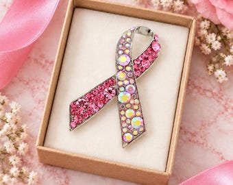 Rhinestone Pink Ribbon Brooch: Breast Cancer Awareness Pin
