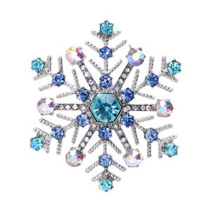 Blue Snowflake Brooch, Winter Wedding Bouquet Brooches Pins, Dress Pin, Crystal Blue Broaches, Christmas Snowflake Rhinestone Broach Gift