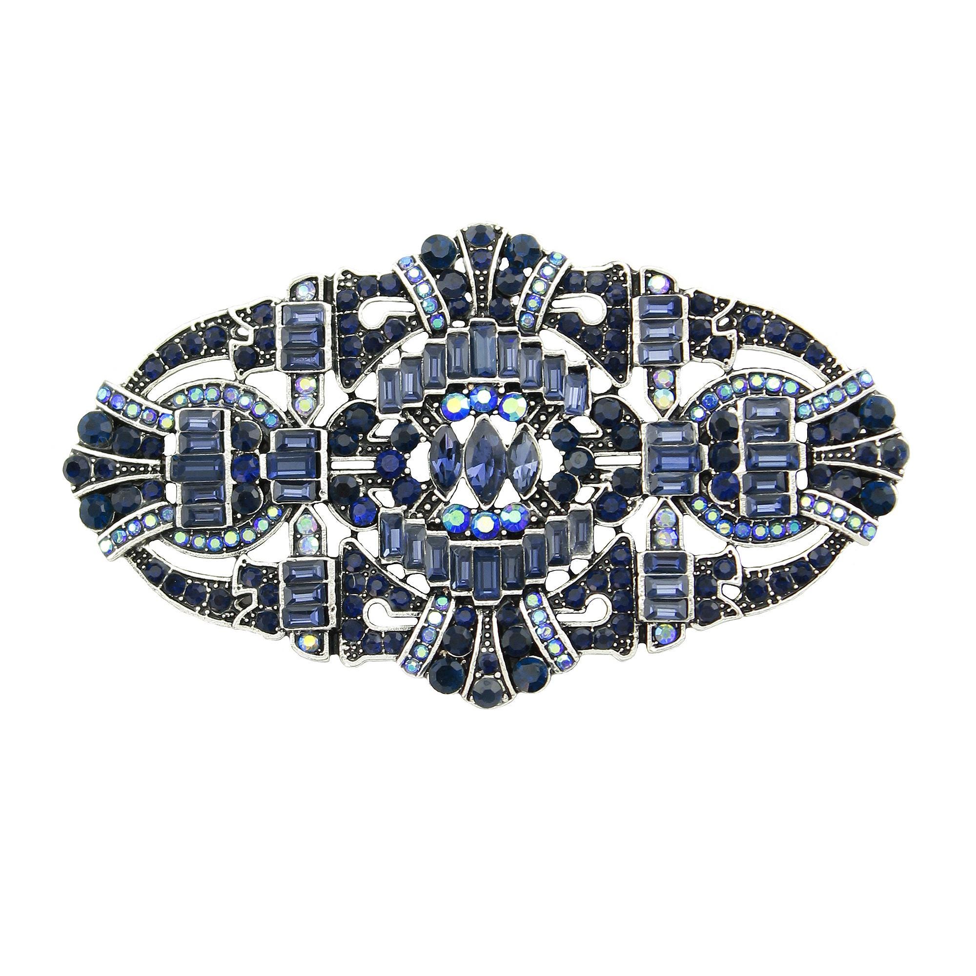 Broche Vintage T.BELLE Strass Bleu - Années 80 - Acier - Neuf Vieux Stock