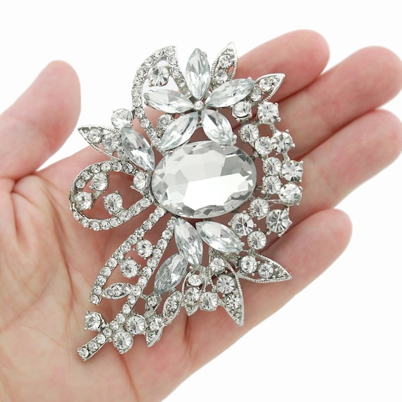 Bridal Silver Crystal Rhinestone Brooch