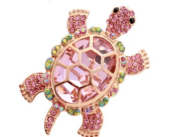 Pink Turtle Brooch, Crystal Pink Brooches Pins, Party Dress Pin Decoration, Pink Rhinestone Brooch, Craft Project Animal Broaches Gift