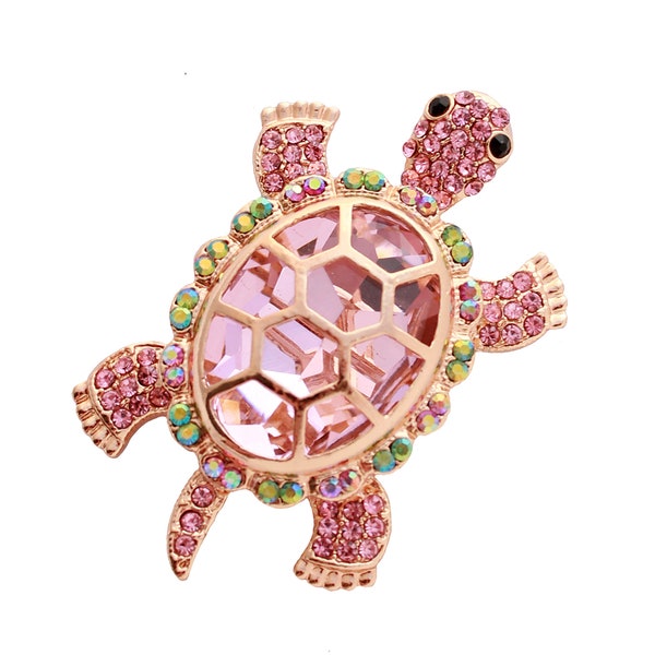 Pink Turtle Brooch, Crystal Pink Brooches Pins, Party Dress Pin Decoration, Pink Rhinestone Brooch, Craft Project Animal Broaches Gift