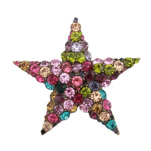 Colorful Rhinestone Star Brooch: 80s Retro Statement Jewelry