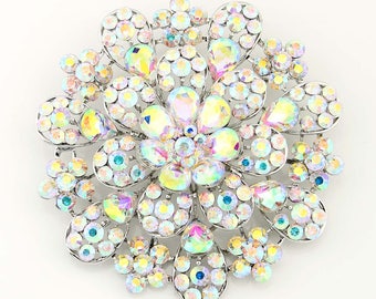 Large Iridescent Crystal Brooch, Dress Rhinestone Pin Women, Large 3.75 inch Broach, Big Brooches Pins Wedding Crafts