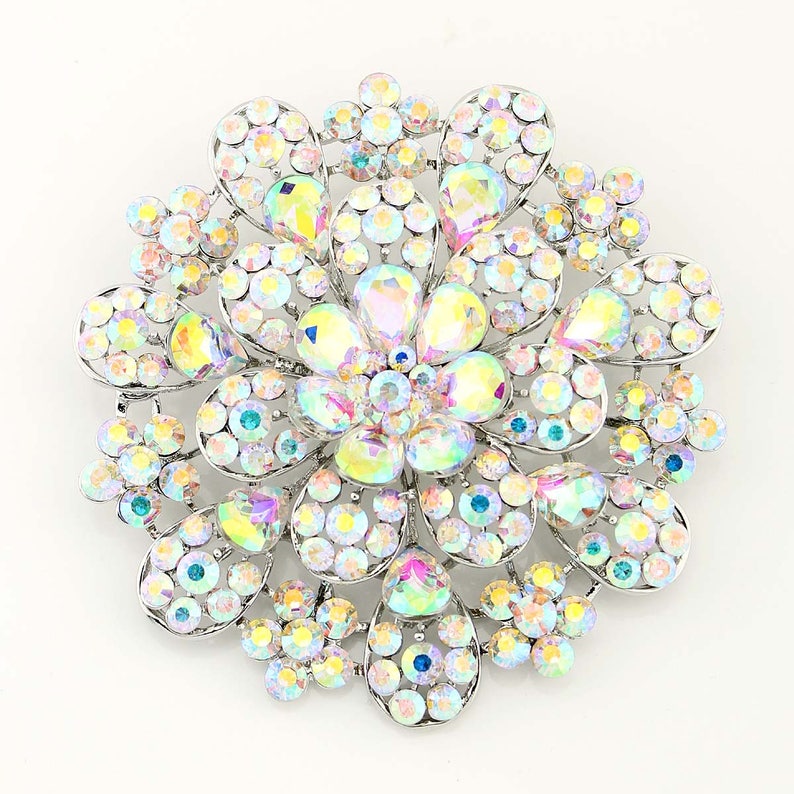 Large Iridescent Crystal Brooch, Dress Rhinestone Pin Women, Large 3.75 inch Broach, Big Brooches Pins Wedding Crafts image 1