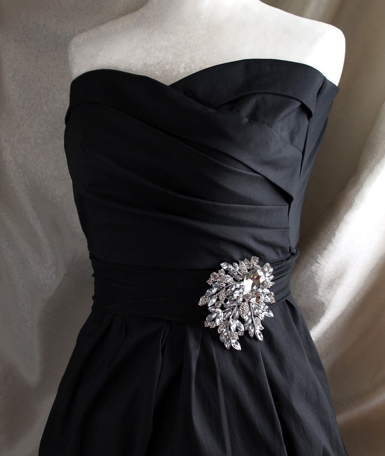 Large Silver Rhinestone Brooch Bridal Sash Dress Brooch Pin Etsy