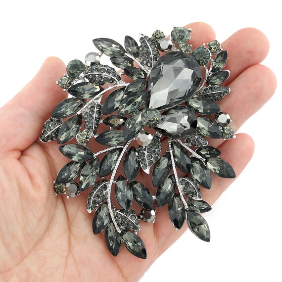 Large Brooch Crystal Black, 3 Inch Rhinestone Brooch, Big Round Brooch Cake  Decor, Dress Sash Brooch Pin, Black Brooches Pins Women Fashion 