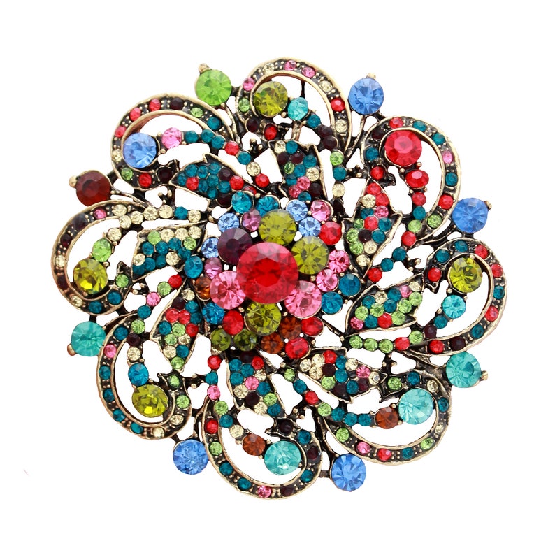 Large Round Rhinestone Brooch Rainbow Crystal Brooches Pins Etsy