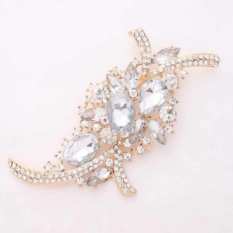 Rhinestone Gold Brooch Bridesmaid Pin Bridal Dress Sash Etsy