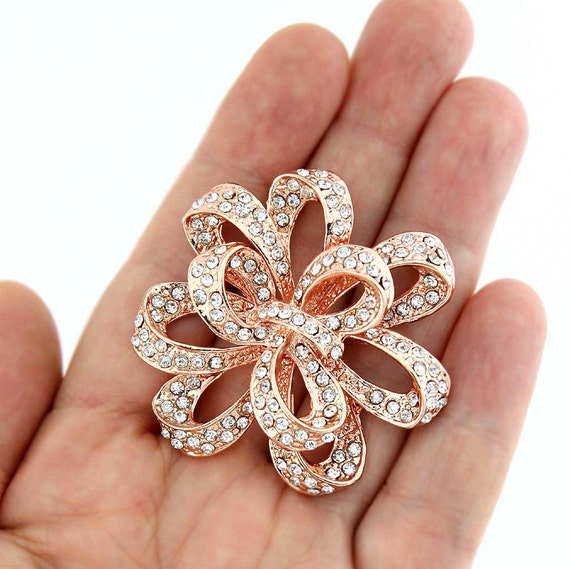 Rose Gold Crystal Rhinestone Brooch: Bridal Bouquet Pin