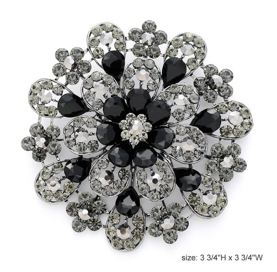 Large Brooch Crystal Black, 3 Inch Rhinestone Brooch, Big Round Brooch Cake  Decor, Dress Sash Brooch Pin, Black Brooches Pins Women Fashion 