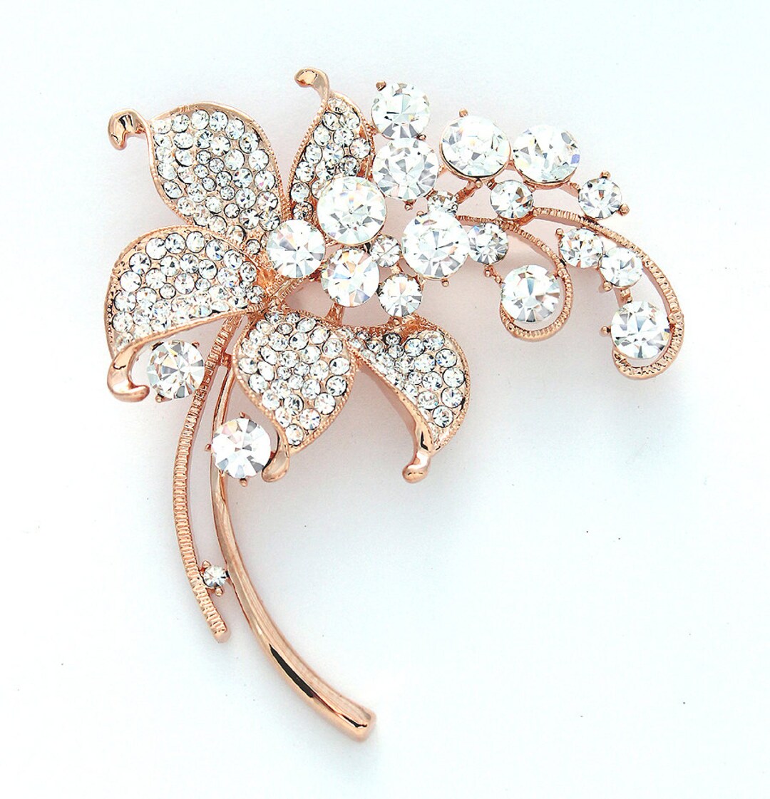 Lilylin Designs Lady with Crystal Hat Brooch Pin in Rose Gold - PRF519