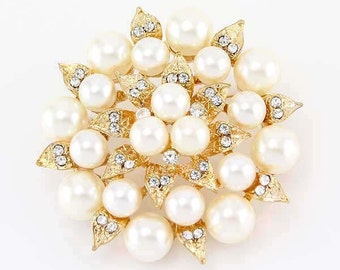 Pearl Rhinestone Brooch, Gold Bride Bouquet Brooches, Wedding Cake Brooch, Dress Pin Sash Brooch, Crystal Pearl Brooches Pins Women