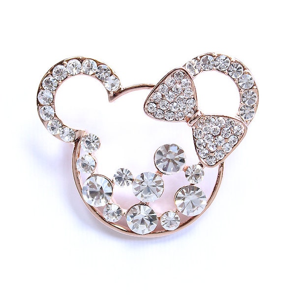 Rhinestone Brooch Rose Gold Mouse Broach Wedding Bridal Bridesmaid Dress Sash Corsage Boutonniere DIY Jewelry Crafts Crystal Mickey Broaches