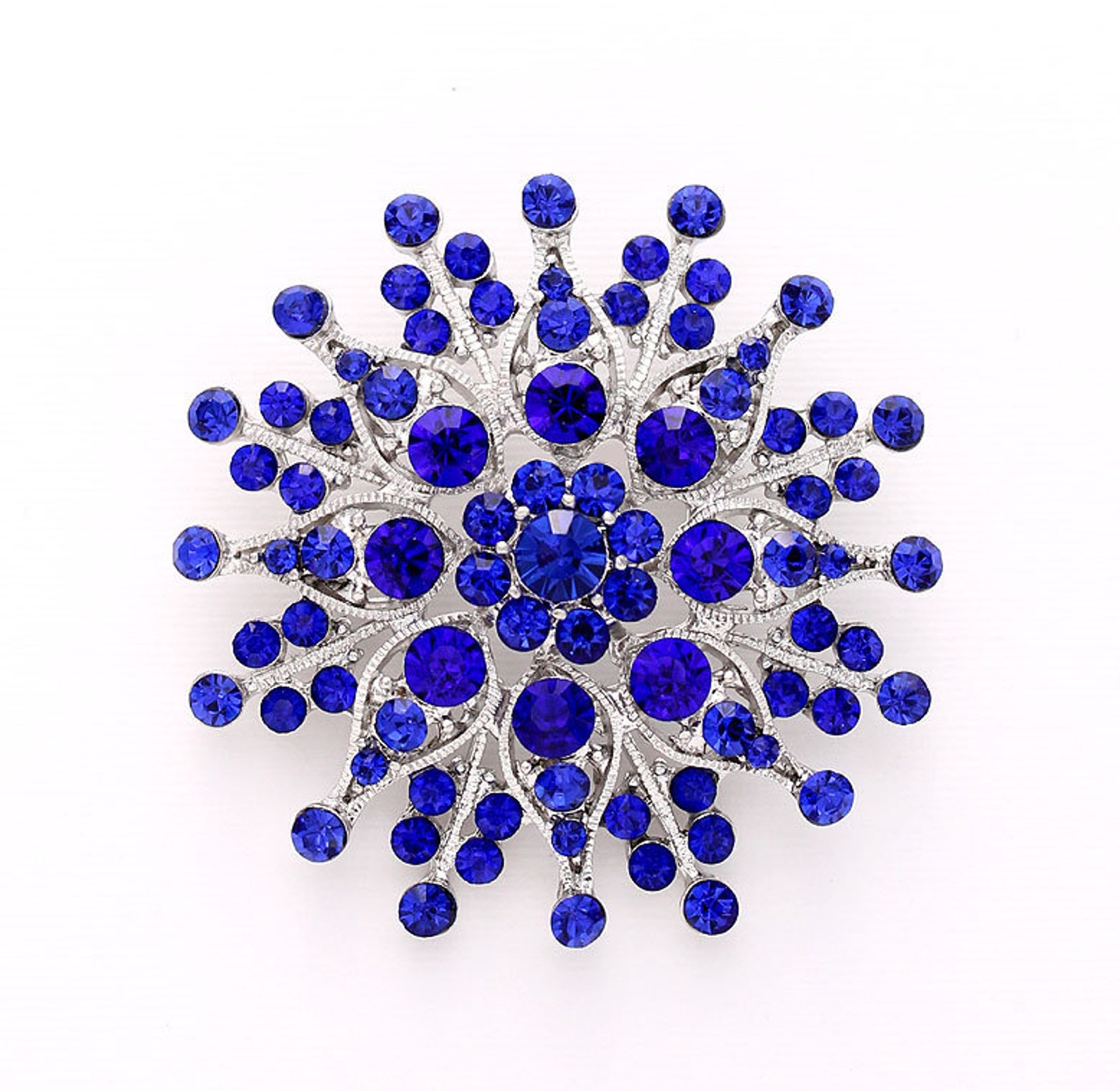 Blue Rhinestone Brooch Silver Metal Crystal Blue Brooches Etsy