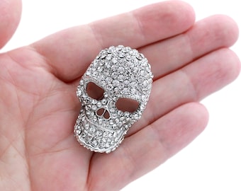 Rhinestone Skull Brooch, Crystal Silver Brooches Pins Women, Goth Halloween Wedding Jewelry Pin,  Sparkling Brooches Crafts Gift