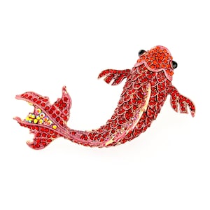 Red Crystal Fish Brooch, Large Rhinestone Koi Brooch, Women Fashion Brooches, Dress Sash Brooch, Carp Fish Lover Jewelry Red Brooches Pins