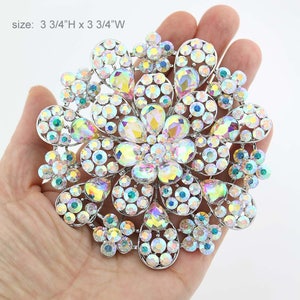 Large Iridescent Crystal Brooch, Dress Rhinestone Pin Women, Large 3.75 inch Broach, Big Brooches Pins Wedding Crafts image 2