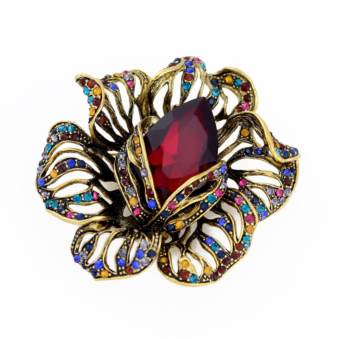 Multi Colored Rhinestone Brooch Women Fashion Flower Brooch Etsy