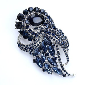 Navy Blue Brooch, Navy Wedding Broaches, Bridal Pin Dress Sash Broach, Crystal Rhinestone Blue Brooches Pins Women, Midnight Blue Broach