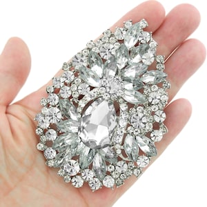 Teardrop Crystal Brooch, Large Rhinestone Brooches Pins, Wedding Decoration, Dress Broach Pin, Cake Broach, Oversized Silver Broaches