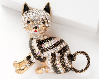 Black Cat Brooch, Rhinestone Brooches Pins Women, Jacket Dress Pin, Animal Lover Cat Lady Accessory Gift Brooch, Kitty Cats Broaches Jewelry