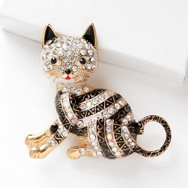 Black Cat Brooch, Rhinestone Brooches Pins Women, Jacket Dress Pin, Animal Lover Cat Lady Accessory Gift Brooch, Kitty Cats Broaches Jewelry