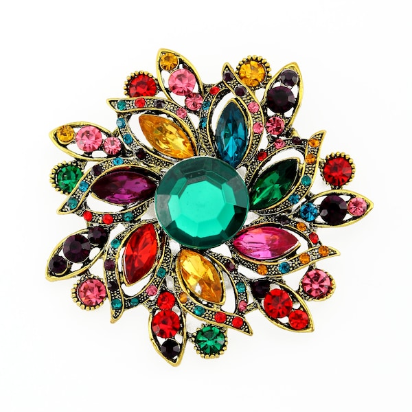 Rainbow Rhinestone Brooch, Multi Color Crystal Brooches Pins Women, Dress Pin, Bouquet Brooches, Cake Brooch, Metal Rhinestone Broaches