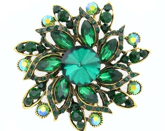 Green Rhinestone Brooch, Pin Brooches for Women, Dress Accessory Decor, Sparkly Crystal Green Brooches Pins for Crafts Gift