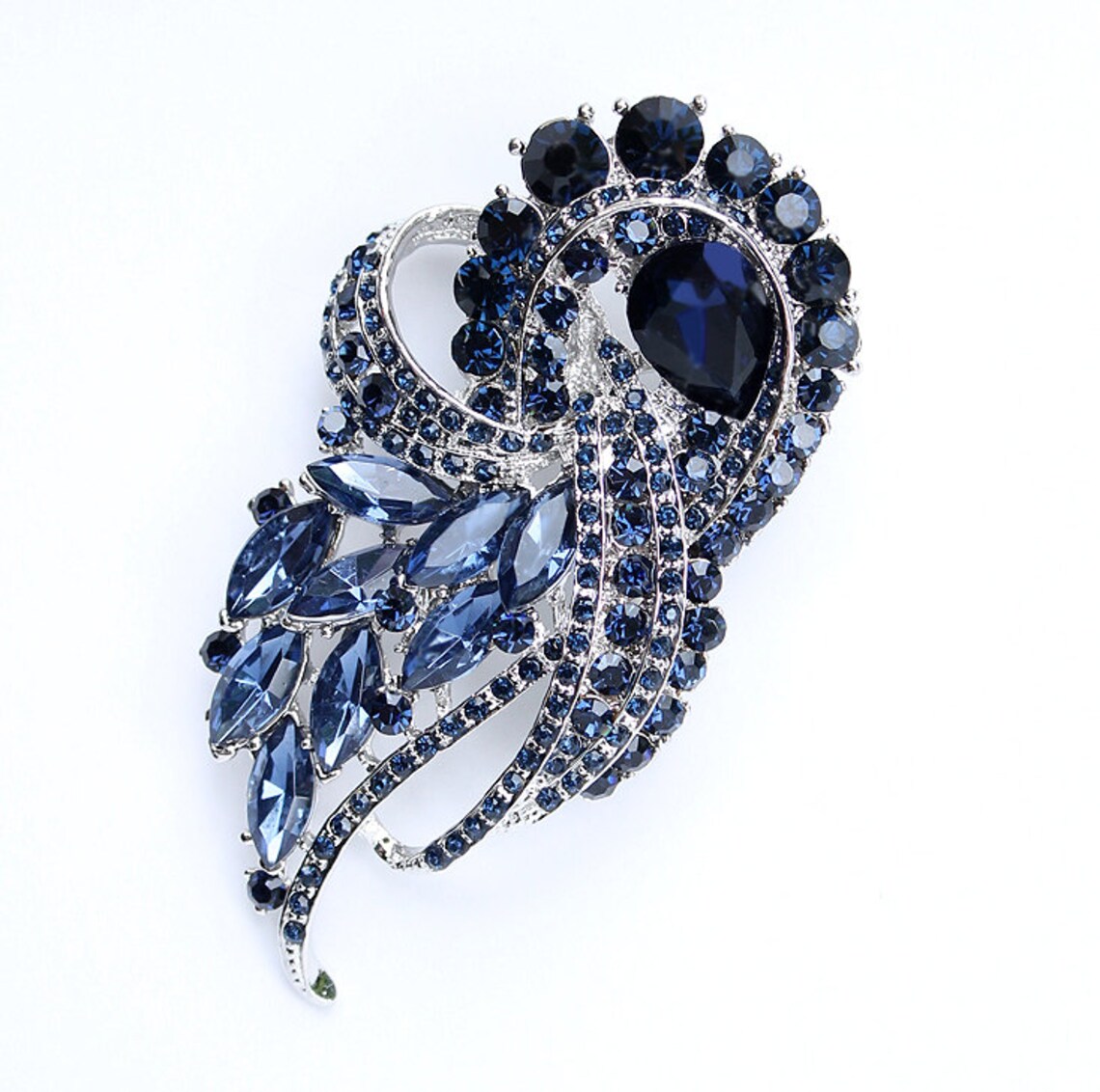 Navy Rhinestone Brooch Large Dark Blue Brooch Crystal Etsy