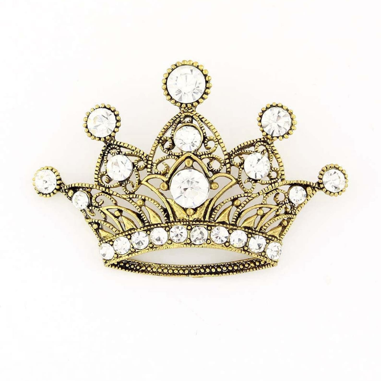 Crown Brooch Gold Rhinestone Broach Crown Bridal Pin Brooch Etsy