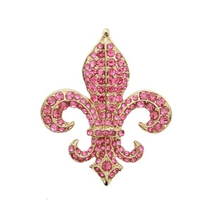 Pink Fleur de Lis Brooch, Womens Brooches Pins, Rhinestone Dress Pin Accessory, Sparkly Pink Crystal Brooches, Fleur de lis Jewelry Gift