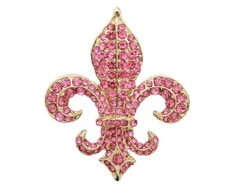Pink Fleur de Lis Brooch, Womens Brooches Pins, Rhinestone Dress Pin Accessory, Sparkly Pink Crystal Brooches, Fleur de lis Jewelry Gift