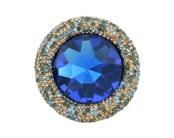 Blue Crystal Brooch, Round Blue Brooches for Women, Dress Pin Decoration Round Broach Corsage, Scarf Hat Accessory Rhinestone Broaches Pins