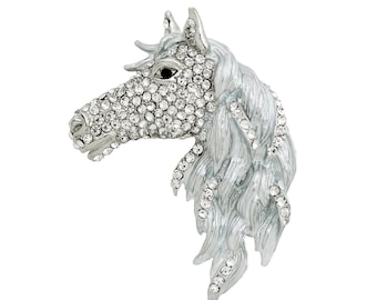 Rhinestone Horse Brooch: Silver Tone Crystal Jewelry Pin
