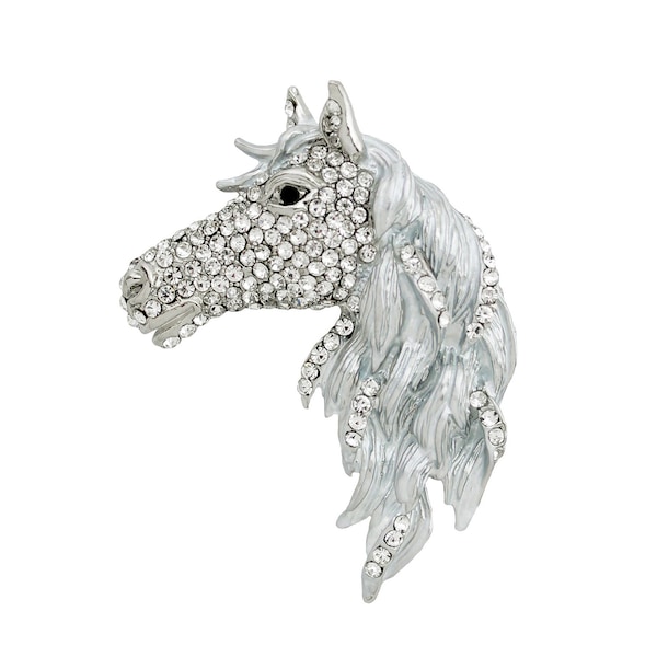 Rhinestone Horse Brooch, Horses Brooches Pins Women, Silver Tone Horse Head Brooch, Crystal Brooches, Horse Lover Gift Jewelry Pin Broach