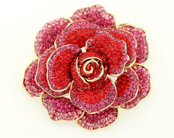 Rhinestone Rose Brooch, Large Dimensional Brooch, Pink Red Peony Brooch Pin, Flower Brooches, Crystal Rhinestone Broaches Pins Women Fashion