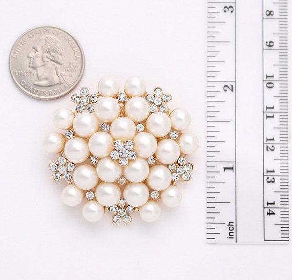 Crystalitzy Crystal Pearl Brooch, Bridesmaid Mother of The Bride Dress Pin Decoration, Gold Brooches for Women, Wedding Bouquet Pearl Crystal Pins Gold